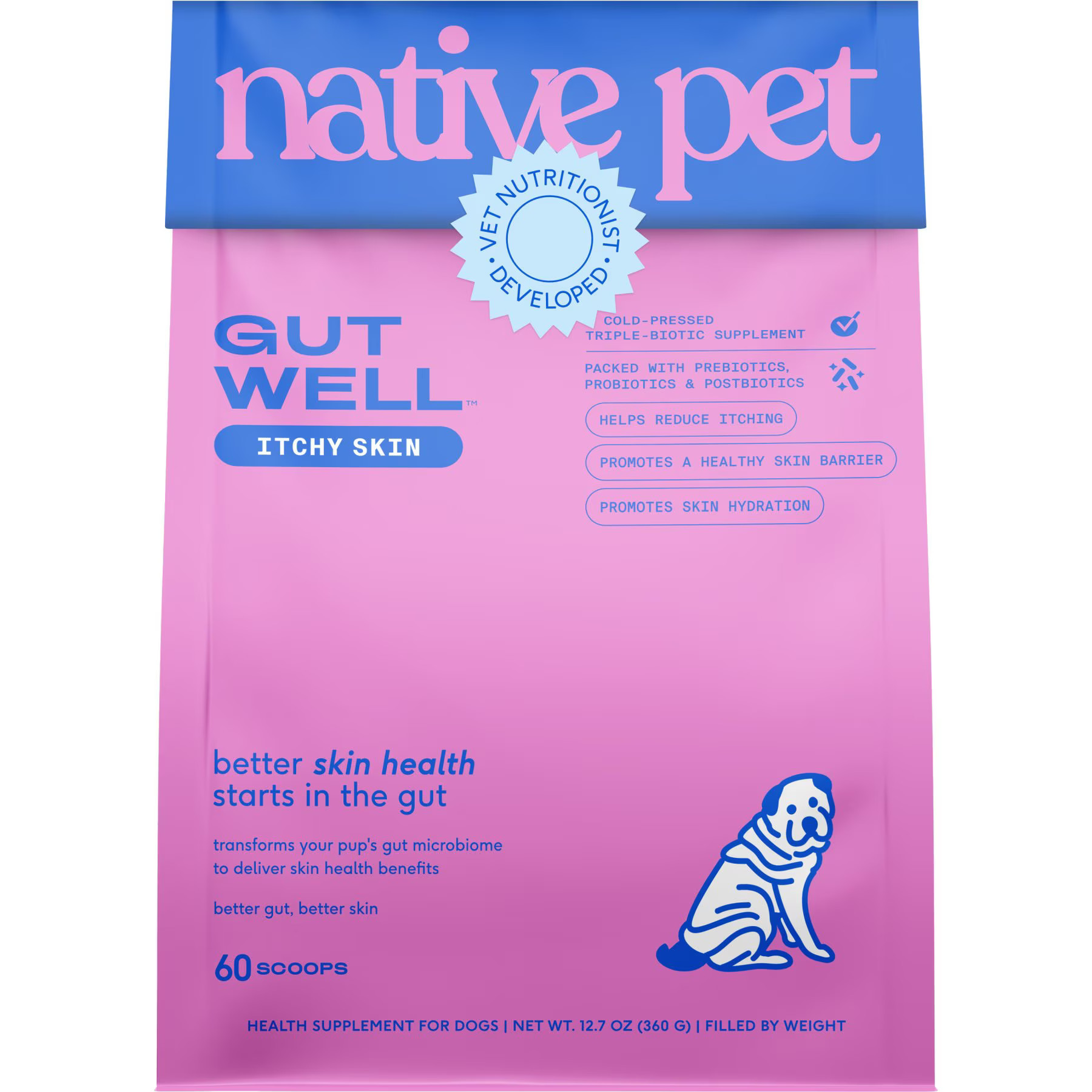 Native Pet GutWell Itchy Skin Relief Supplement for Dogs with Probiotics, 12.7-oz | Chewy