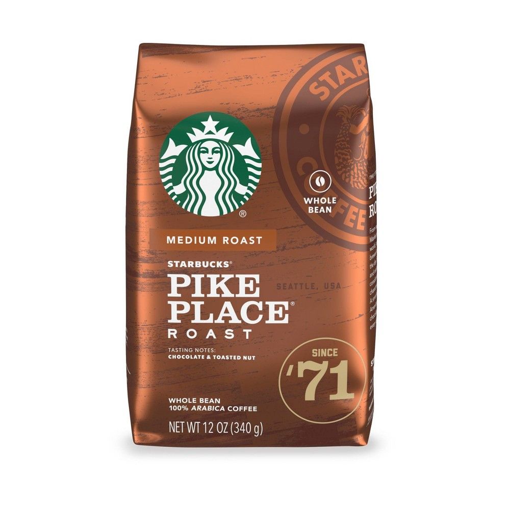 Starbucks Medium Roast Whole Bean Coffee — Pike Place Roast — 100% Arabica — 1 bag (12 oz.) | Target