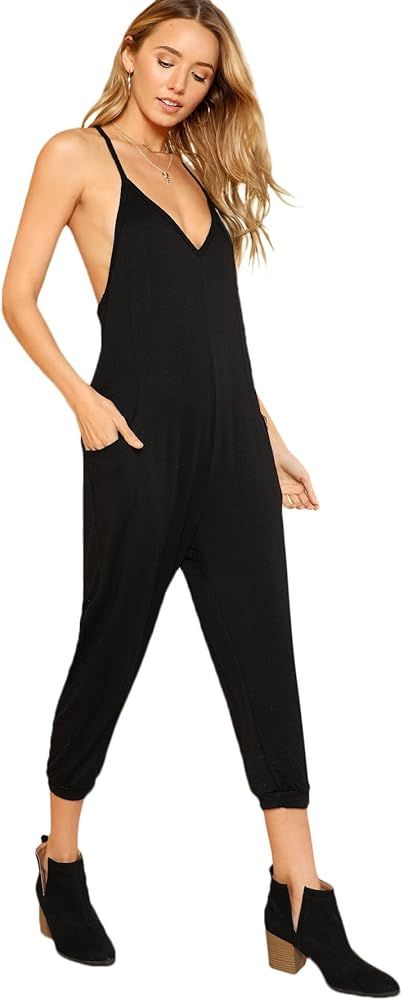 Women's V Neck Spaghetti Strap Harem Leg Cami Jumpsuit | Amazon (US)