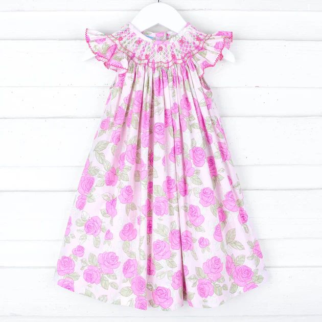 Pink Rose Smocked Angel Sleeve Dress | Classic Whimsy