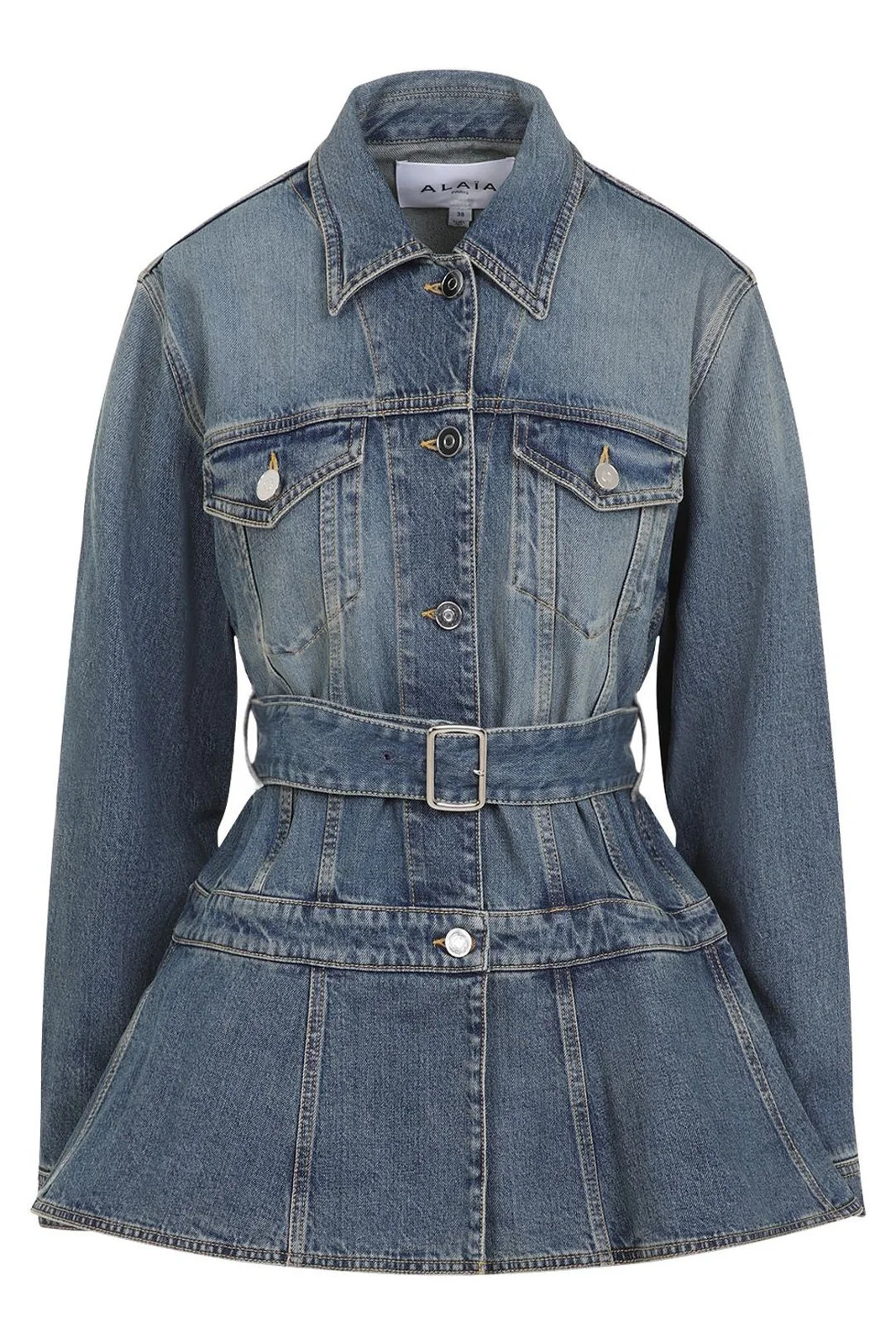 Alaïa Denim Peplum Jacket | Cettire Global