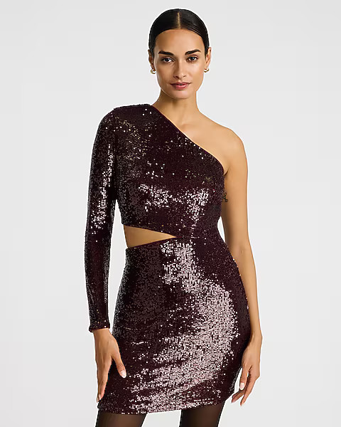 Sequin One Shoulder Cutout Mini Dress | Express