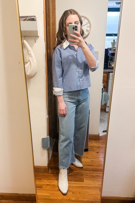 Blues are everything this spring, and I love this relaxed classic striped look. 

Cropped blue striped blouse, wide leg jeans, white booties. 

#LTKfindsunder50 #LTKSeasonal #LTKstyletip