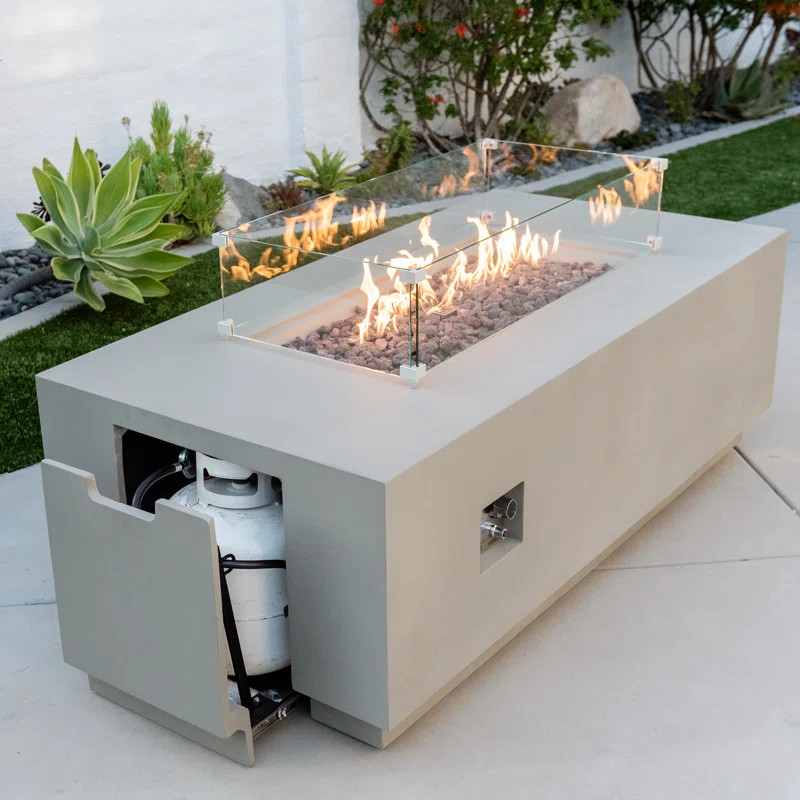 Sedona 66" L x 32 W x 22" H Concrete Fire Pit Table with Pull-Out Propane Tank Drawer by AMS Fire... | Wayfair North America
