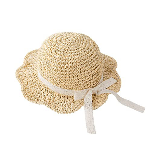 pureborn Baby Girls Straw Sun Hat - Wide Brim Sun Protection Beach Sun Hat with Chin Strap for Infant Girls 12-24 Months Khaki | Amazon (US)