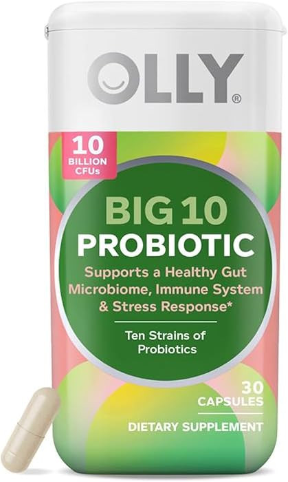 OLLY Big 10 Probiotic, Supports a Healthy Gut Microbiome,* 10 Billion CFUs, 30 Day Supply - 30 Co... | Amazon (US)