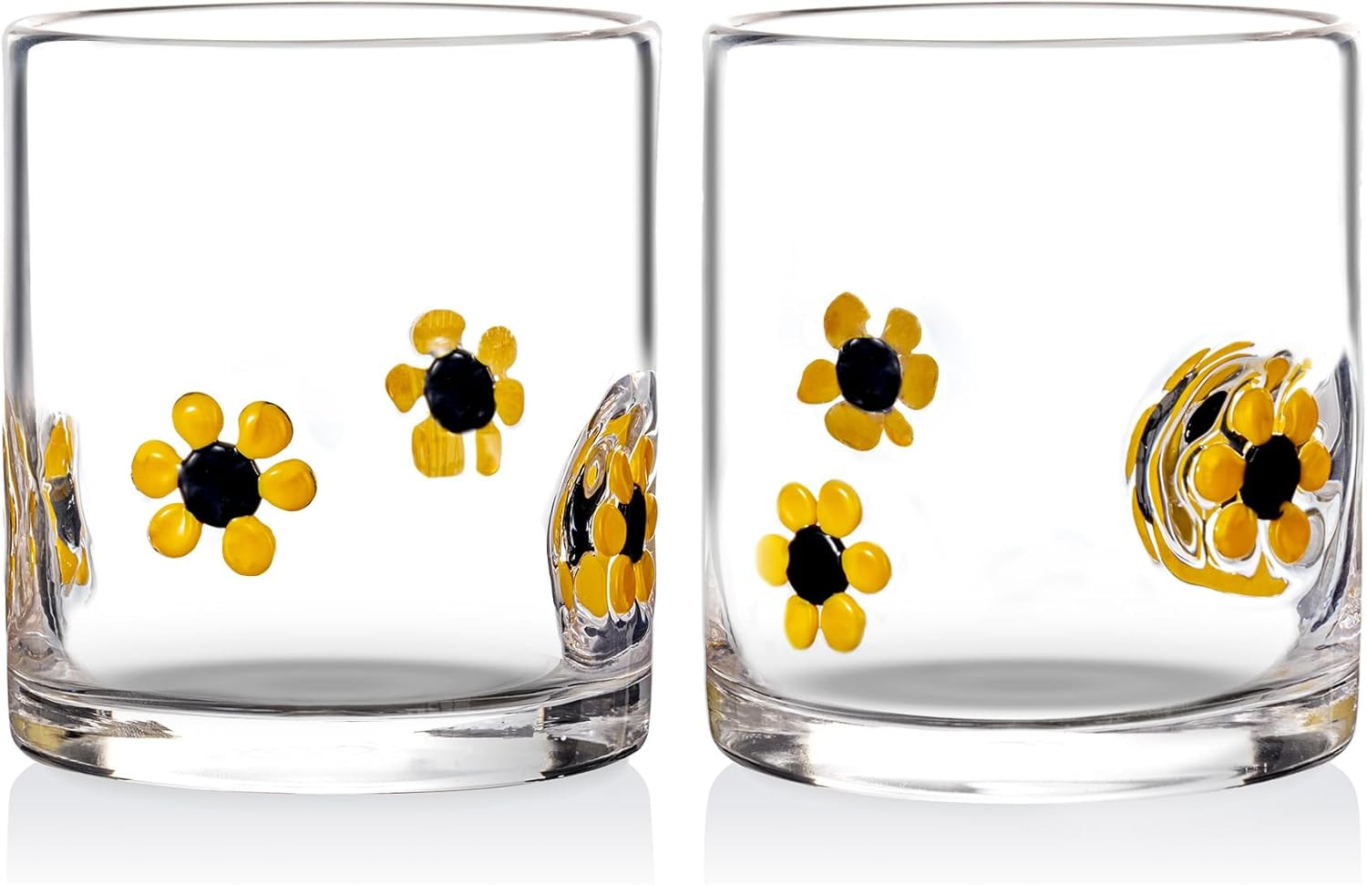 Sunflowers Rocks Glasses Set of 2, 14 Oz Mexican Old Fashioned Whiskey Glass with Heavy Base, Cut... | Amazon (US)