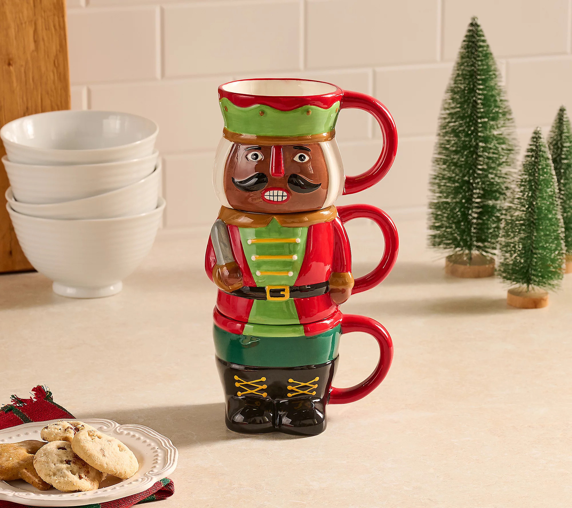 As Is 3-Piece Stackable Holiday Ceramic Mugs by Valerie | QVC