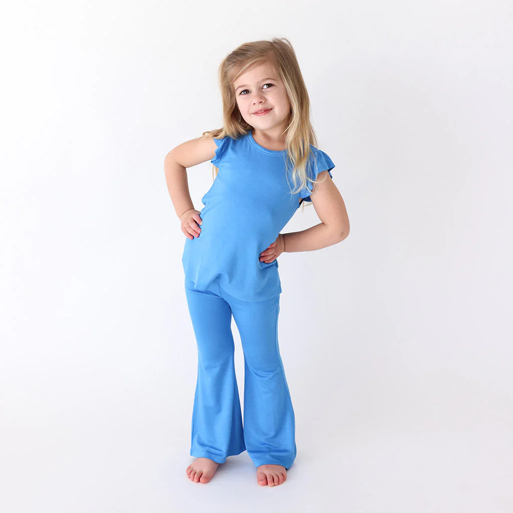 Solid Blue Girls Toddler Bell Bottoms | Western Blue | Posh Peanut