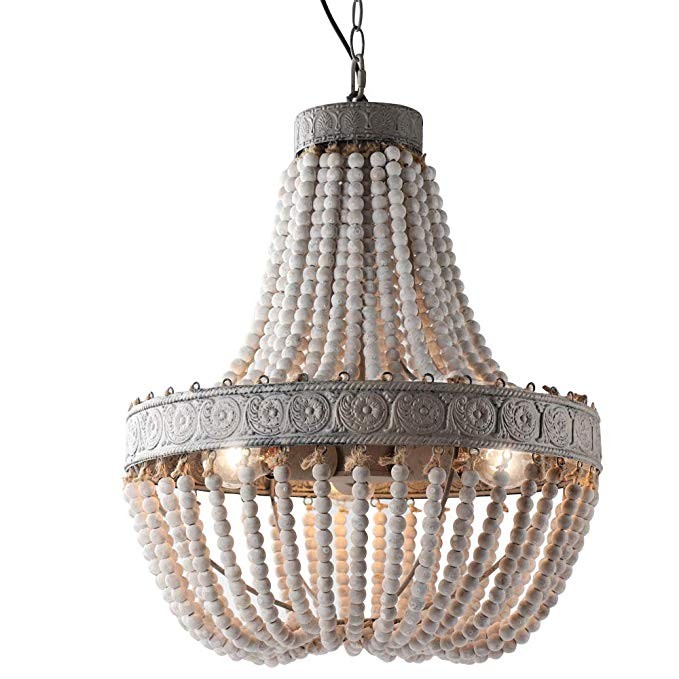 Newrays Wood Beaded Chandelier Pendant Three Lights Gray White Finishing Retro Vintage Antique Ru... | Amazon (US)