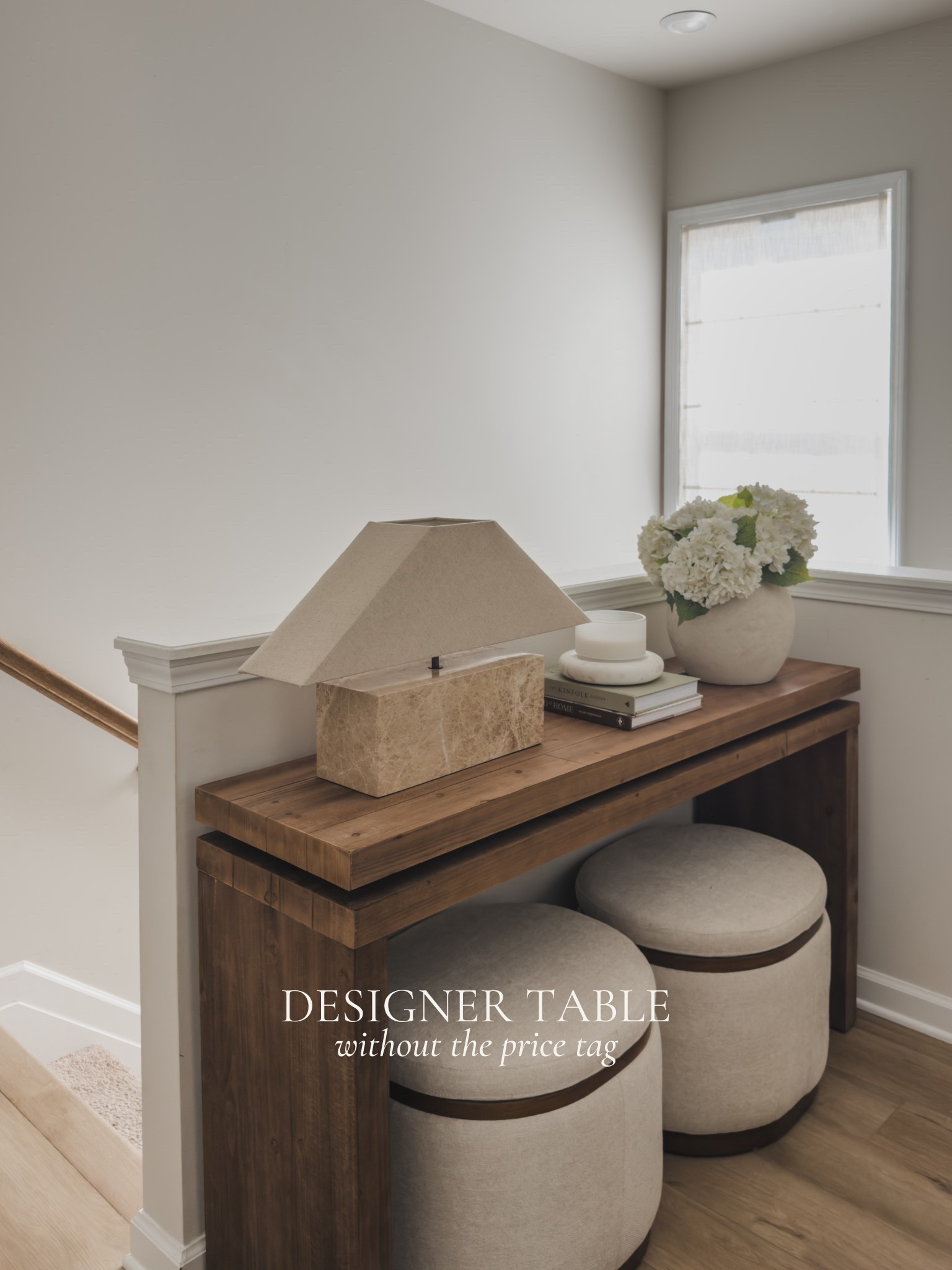 Console table look for less. Comment “shop” for all the details!

The landing area by my staircase has been a catch all for quite some time. I’ve been on the hunt for a table that would fill the space without spending too much, and I came across this great look for less that just so happened to be the perfect width for my front entryway.

I finally styled it and found the perfect lamp to complete the look. I tucked my storage ottomans underneath for added functionality — they’re perfect for storing extra blankets. Now this spot feels complete. Aesthetic and functional.


Home finds, wayfair furniture, console table, home inspo, Lulu and Georgia, Amazon decor, storage ottomans, shop the look! 

#LTKSaleAlert #LTKStyleTip #LTKHome
