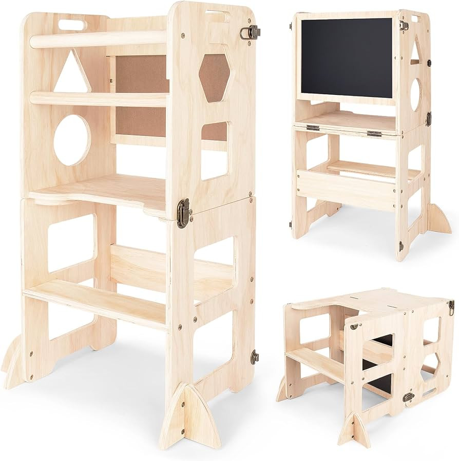 Toddler Learning Tower, 3 in-1 Kids Step Stool Kitchen Helper with Switchable Blackboard, Foldabl... | Amazon (US)
