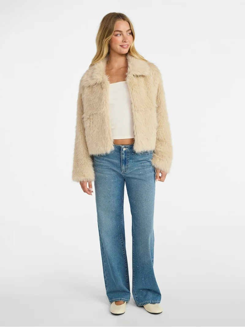 No Boundaries Faux Fur Coat, Women's and Plus | Walmart (US)