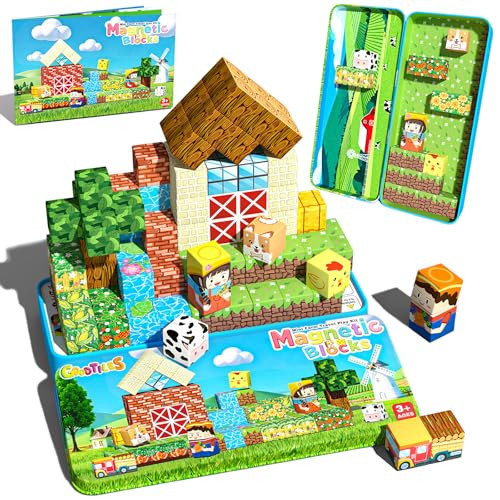 Mini Magnetic Blocks, Magnet Building Cubes, Farm Animal Travel Outdoors Toys with Portable Iron Box, STEM Montessori Sensory Educational Toys for Toddlers, Gift for Kids Ages 3-8 Boys & Girls | Amazon (US)