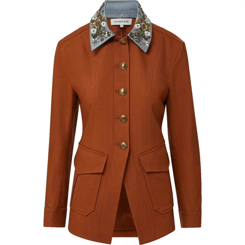 Veronica Beard Laramie Removable Collar Dickey Jacket in Rust at Nordstrom, Size Small | Nordstrom