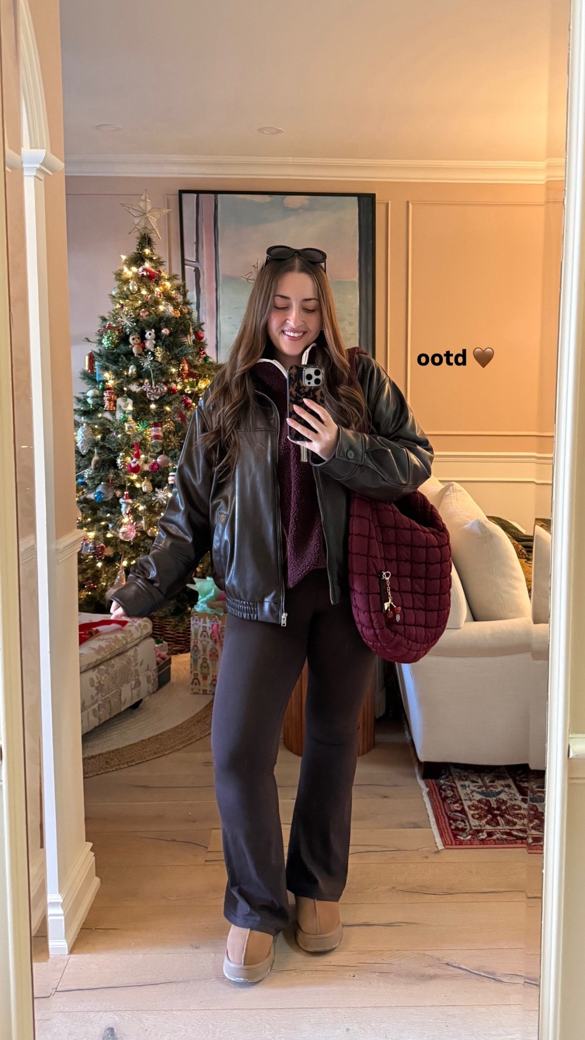 Casual winter outfit / date night outfit / leggings & sherpa outfit / fleece / midsize Sizing: L in leggings / 2X in fleece / XL in bra & jacket 

#LTKmidsize #LTKplussize #LTKcurves