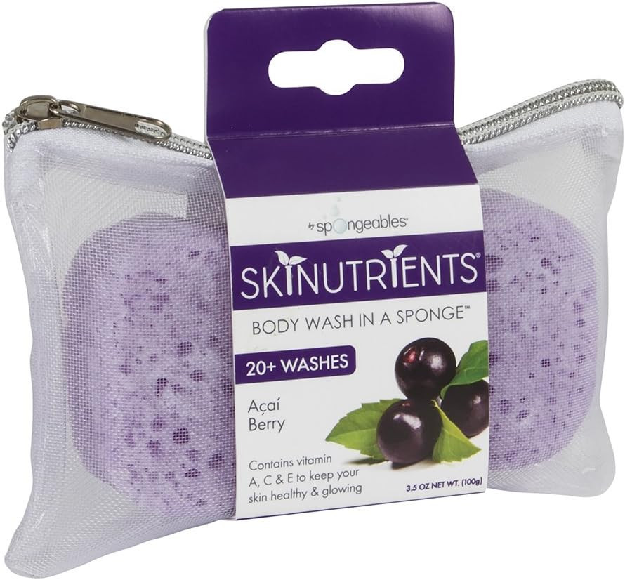 Spongeables Skinutrients Body Wash in a Sponge, Acai Berry with Bonus Travel Bag, 20+ Washes, 3.5 Oz | Amazon (US)