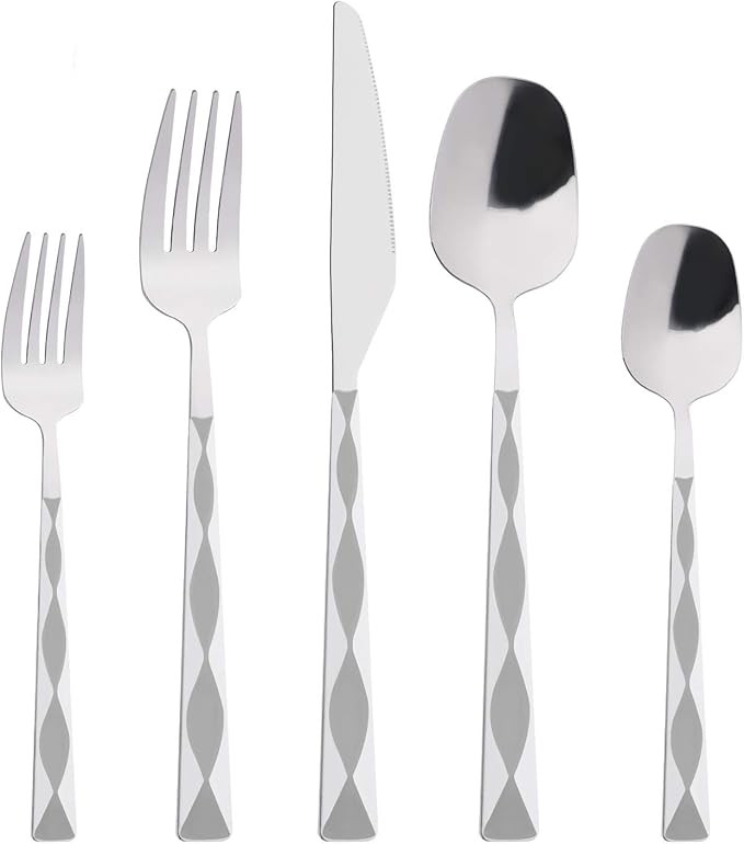 Grey Silverware Set, HOFTEN 20 Piece Stainless Steel Color Handle Flatware, Retro Style Cutlery s... | Amazon (US)