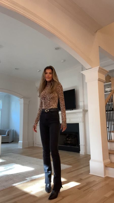 My moms commentary 😅🤣 love her! 
We clearly both love this animal print bodysuit - size small 
These are my favorite black jeans. I am 5’10 and wearing a 2 1/2 inch bootie. I wear a 26. These jeans also come in a shorter length on Shopbop (currently on sale with code STYLE) 
My booties are on sale too with the code STYLE 

 

#LTKstyletip #LTKsalealert #LTKSeasonal
