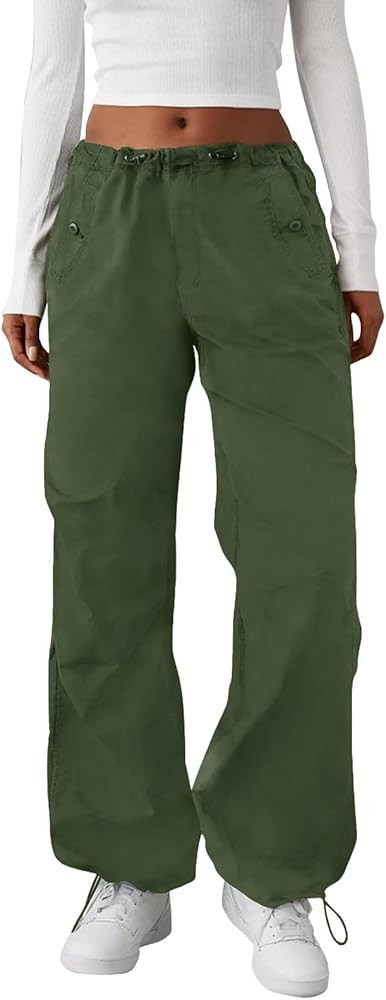 FireSwan Women's Parachute Pants Baggy Cargo Pants Wide Leg Y2K Pants with 4 Pockets Outdoor Trav... | Amazon (US)