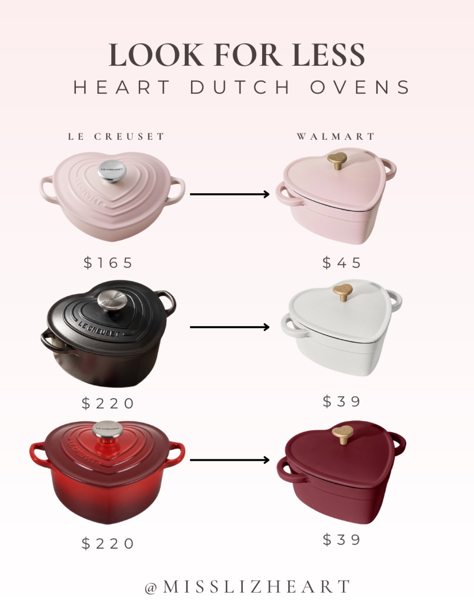 Beautiful 2QT Cast Iron Heart Dutch Oven, Pink Champagne by
