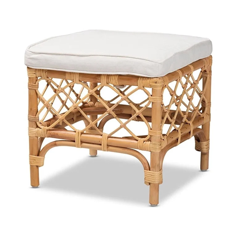 Baxton Studio Orchard Modern Bohemian White Fabric Upholstered and Natural Brown Rattan Ottoman | Walmart (US)