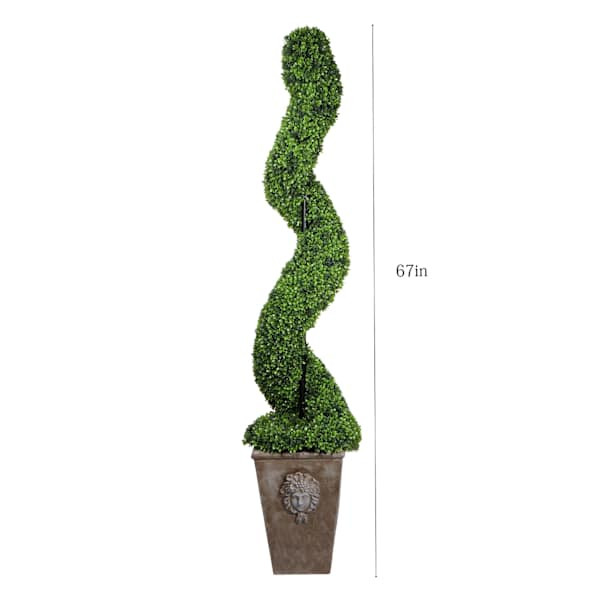 Providence Boxwood Spiral Topiary with Romanesque Planter, 67" | At Home