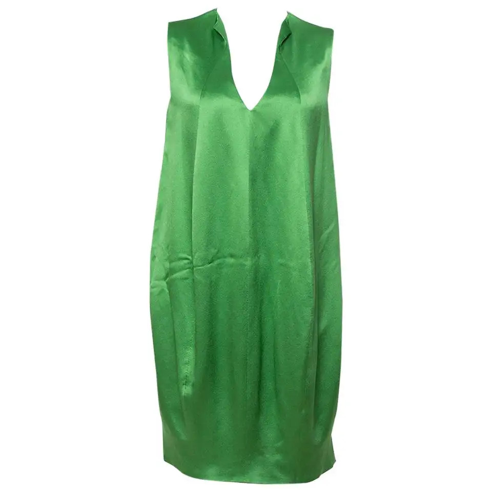 Alexander McQueen Green Silk Satin Sleeveless Shift Dress M | 1stDibs