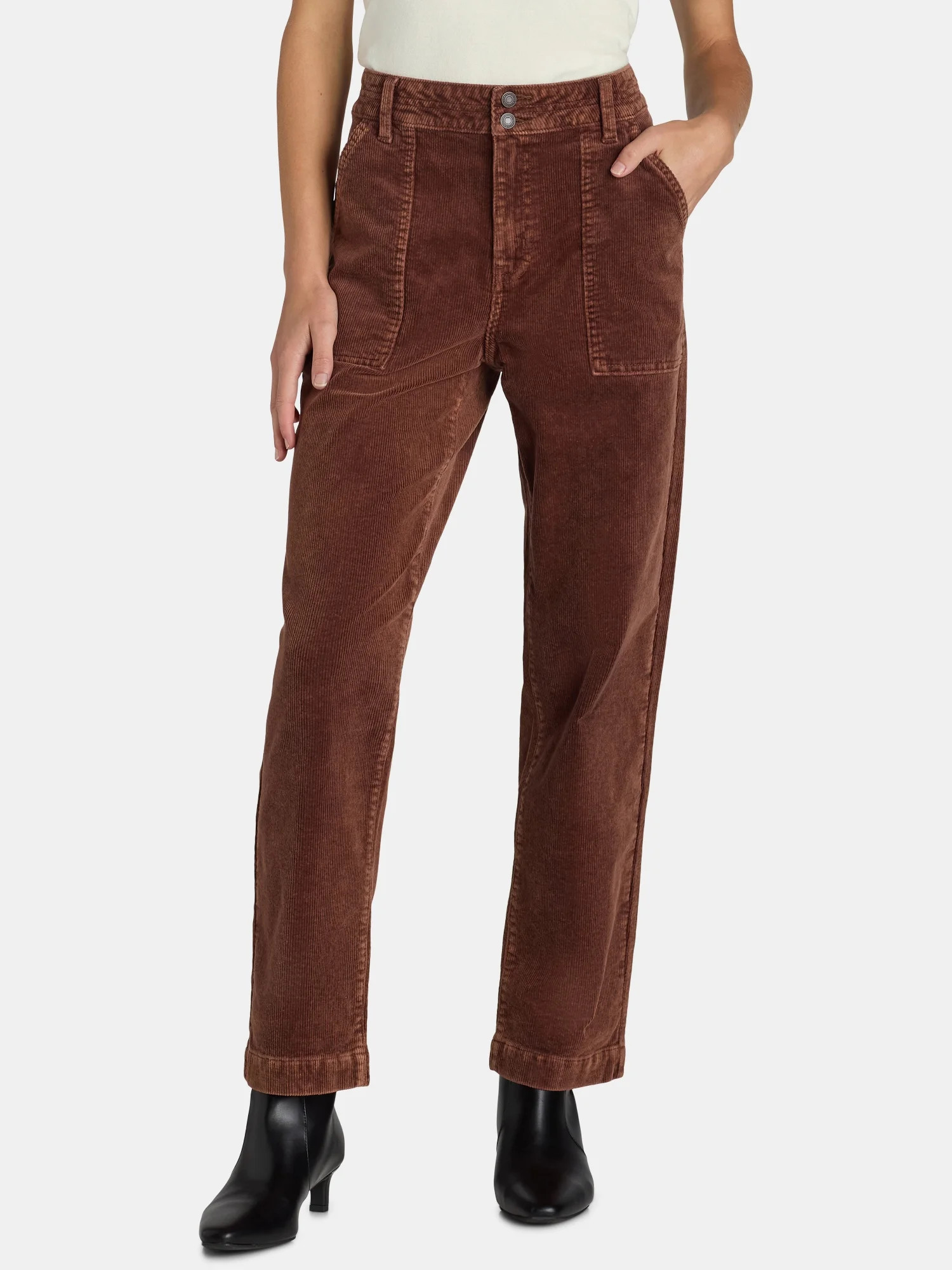 Time and Tru Women's Corduroy Mid Rise Utility Pants, 28" Inseam, Sizes 2-22 - Walmart.com | Walmart (US)