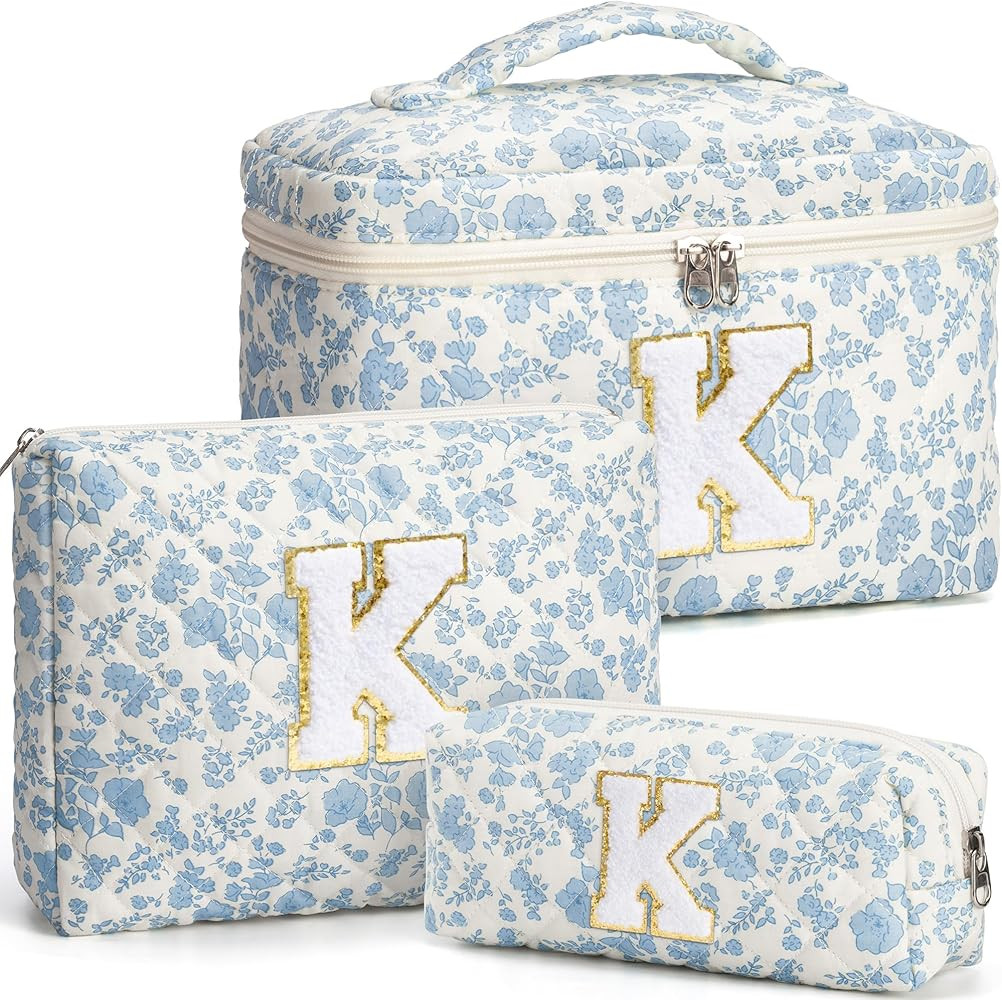 Birthday Gifts for Teen Girls Women, Personalized Initial Makeup Bag Quilted Cosmetic Bag Floral ... | Amazon (US)