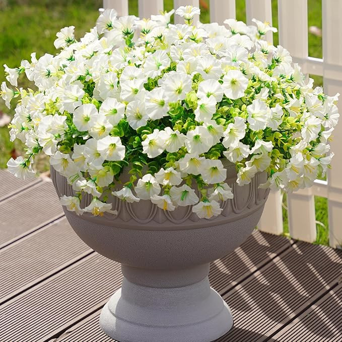 Artificial Outdoor Flowers Fake Plants for Spring Summer Decoration, 12 Bundles White Silk Mornin... | Amazon (US)