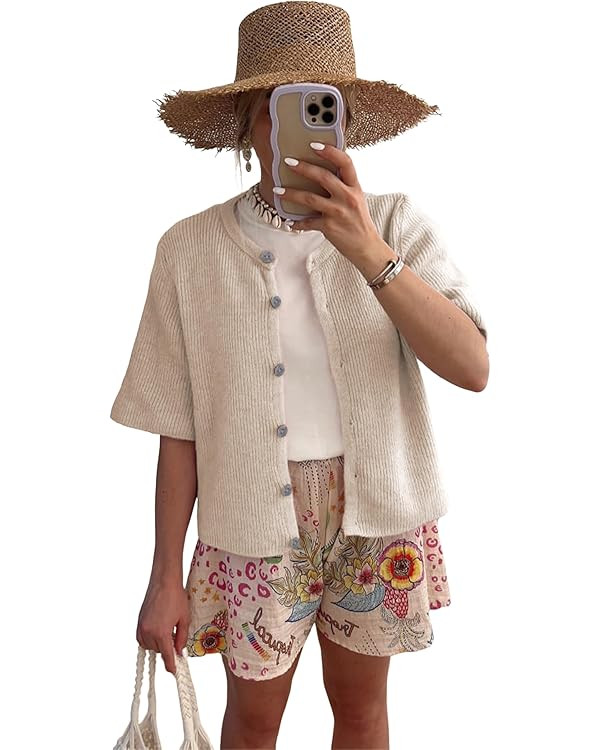 SCUSTY Women's Lightweight Cardigan Short Sleeve Button-Down Summer Cardigan Sweater | Amazon (US)