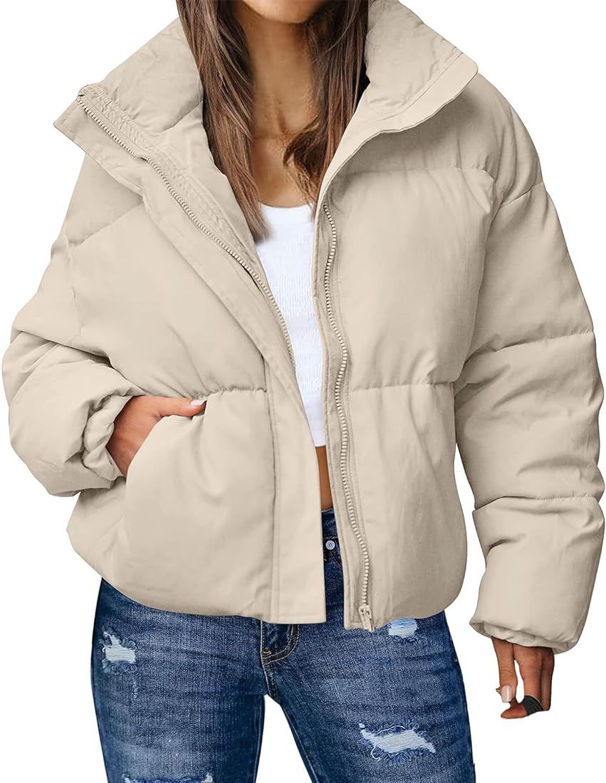 Gihuo Women's Winter Warm Puffer Jacket Stand Collar Baggy Zip Up Short Quilted Jacket Outerwear | Amazon (US)