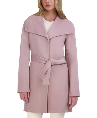Tahari Women's Double-Faced Luxury Soft Wool Blend Peacoat- Wrap Wool Coat with Removable Belt, Light Pink, Small | Amazon (US)