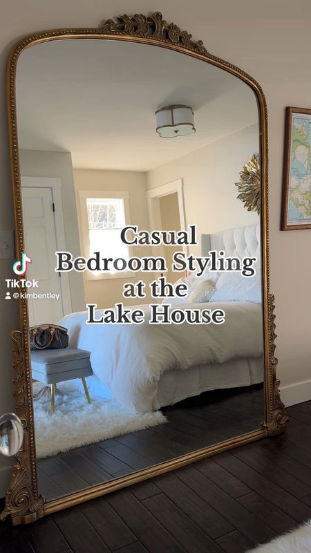 Bedroom Decor at the lake is simple and casual. The large floor mirror expands the space. White bedding with fluffy duvet give a cozy feel. 
kimbentley, home decor bedroom decor, white bedding, whitewash nightstands. Large floor mirror
Anthrpology, Pottery Barn,  Wayfair, CB2

#LTKVideo #LTKCyberWeek #LTKhome