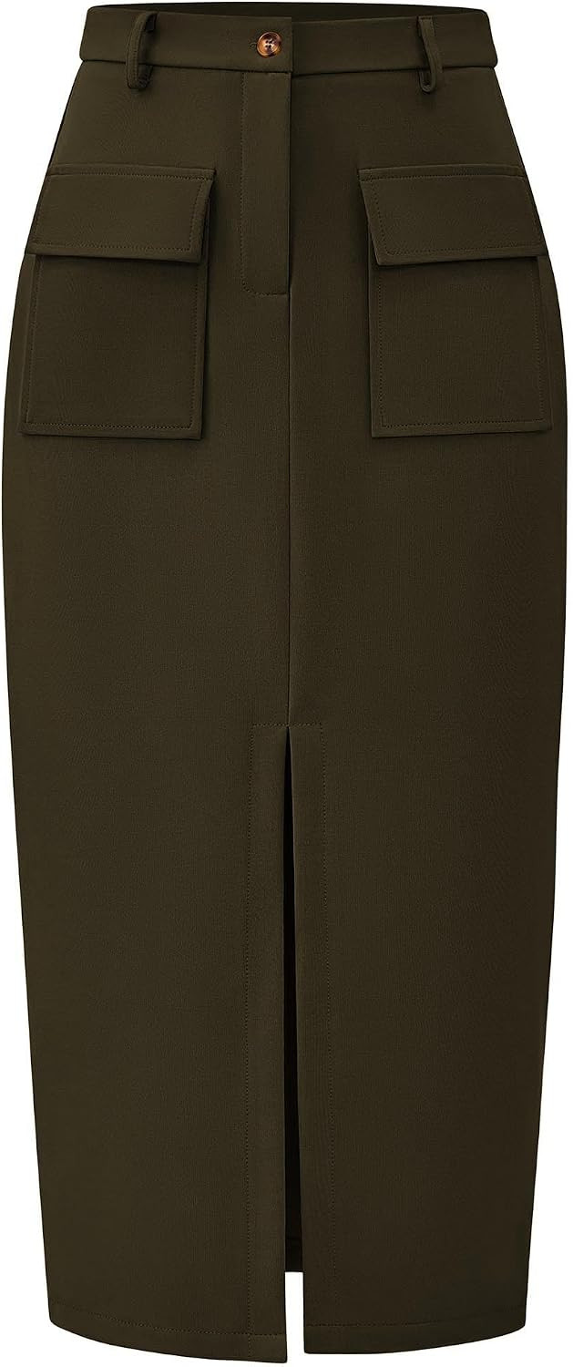 KIRUNDO Womens High Waist Cargo Midi Pencil Skirt | Amazon (US)