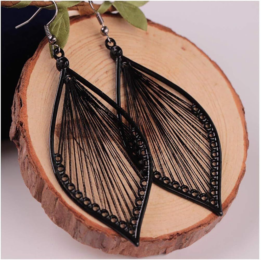 Fdesigner Boho Woven Geometric Earrings Drop Black Jewelry Fashion Silk Earring Dangle for Women and | Amazon (US)
