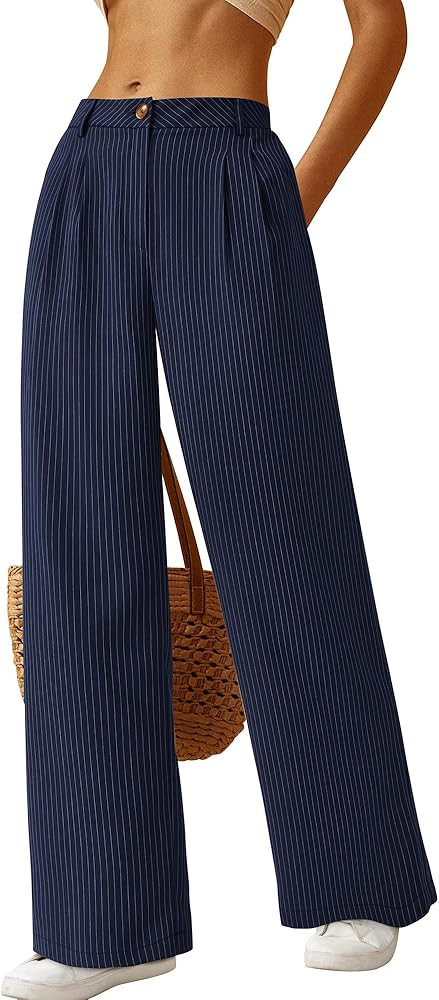BTFBM Striped Wide Leg Pants for Women Dressy Elastic High Waisted Business Casual Outfits Office... | Amazon (US)