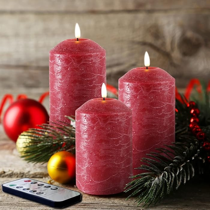 Eywamage Red Flameless Pillar Candles with Remote, Christmas LED Candles Battery Powered Flickeri... | Amazon (US)