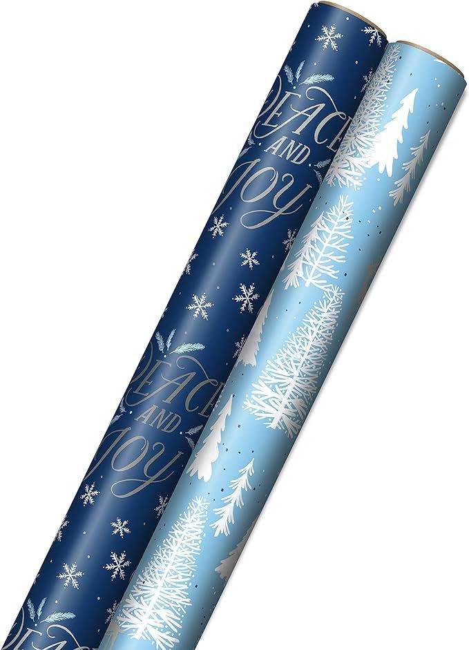 Hallmark Bulk Blue Holiday Wrapping Paper with Cut Lines on Reverse (2 Jumbo Rolls: 160 sq. ft. t... | Amazon (US)