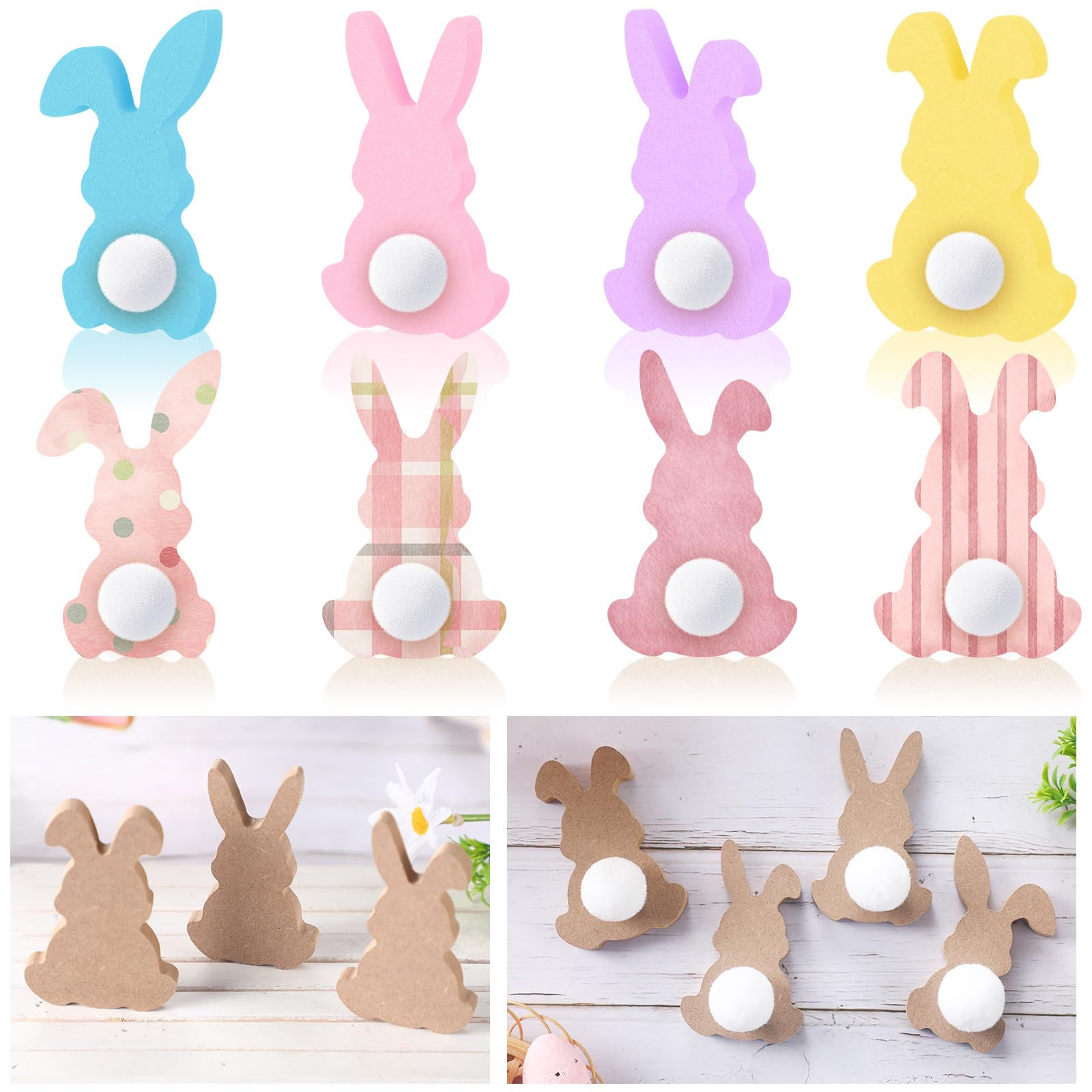 Menkxi 22 Pcs Easter Wooden Bunny Cutouts for Crafts Unfinished Easter Wood Cutouts Bunny Table S... | Amazon (US)