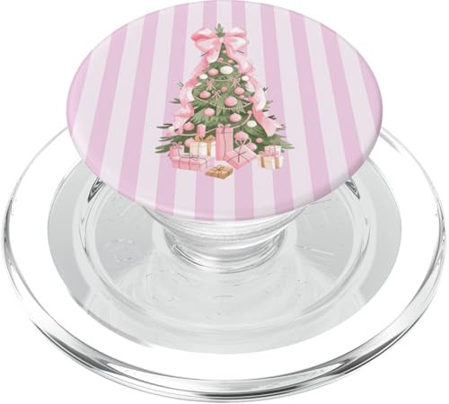 Aesthetic Preppy Christmas Tree Coquette Bow Pink Striped PopSockets PopGrip for MagSafe | Amazon (US)