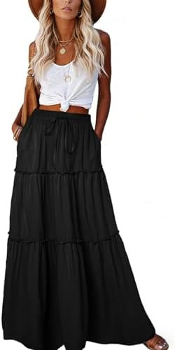 Womens Boho Maxi Skirt 2026 Summer Cruise Casual High Waist Tie Flowy Long Skirt with Pockets for... | Amazon (US)