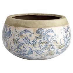 Isela Modern Classic Blue Accent White Crackle Terracotta Round Planter - Medium | Kathy Kuo Home
