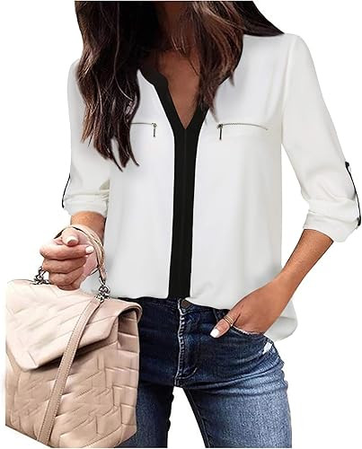 Gaharu Women's Casaul 3/4 Sleeve Shirts Tops V Neck Chiffon Blouses | Amazon (US)