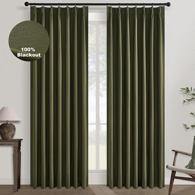 Topfinel 90 Inches Long Olive Green Curtains for Bedroom,Linen Pinch Pleat Light Blocking Forest ... | Amazon (US)