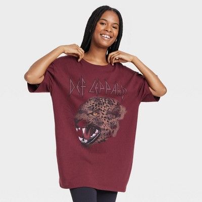 Women's Def Leppard Short Sleeve Graphic T-Shirt Dress - Maroon | Target