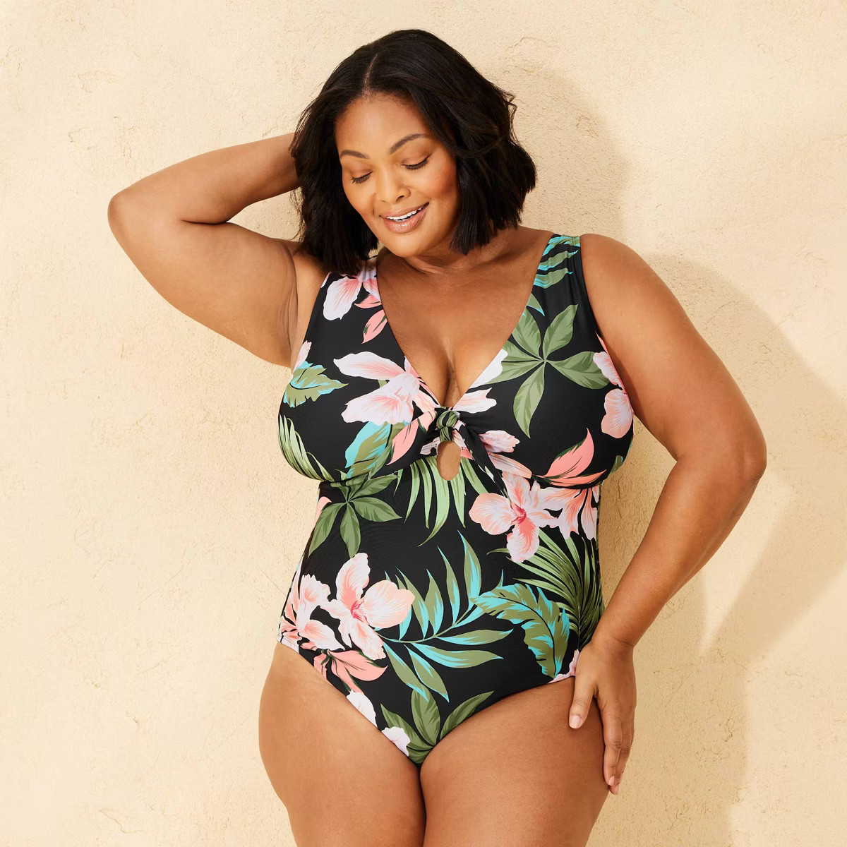 Women's Tie-Front Medium Coverage One Piece Swimsuit - Shade & Shore™ Multi Tropical Print | Target