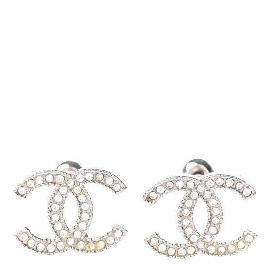 CHANEL Crystal CC Stud Earrings Silver | Fashionphile