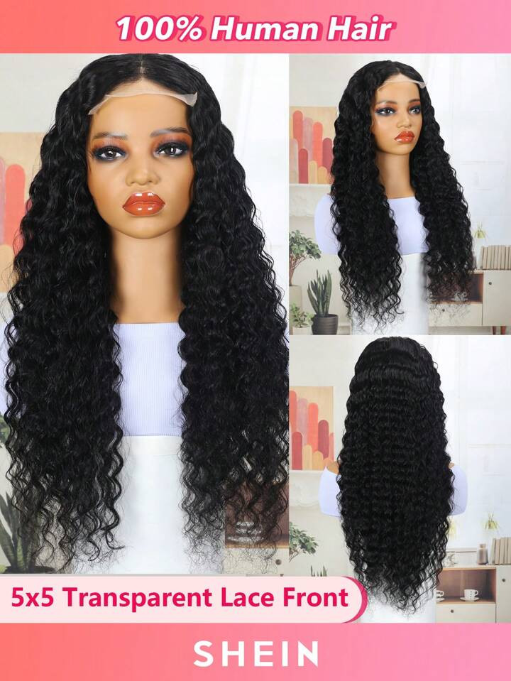 Deep Wave Transparent Spitze 5x5 Spitze Verschluss Perücke 180% Echthaar Vorgezupft Remy Natürl... | SHEIN